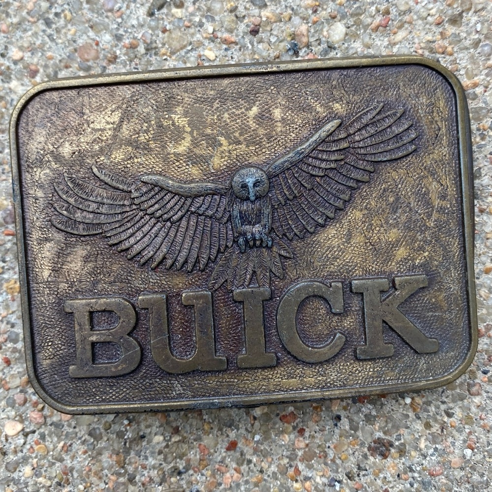 Vintage 70s Buick Owl Car General Motor Brass Belt Buckle